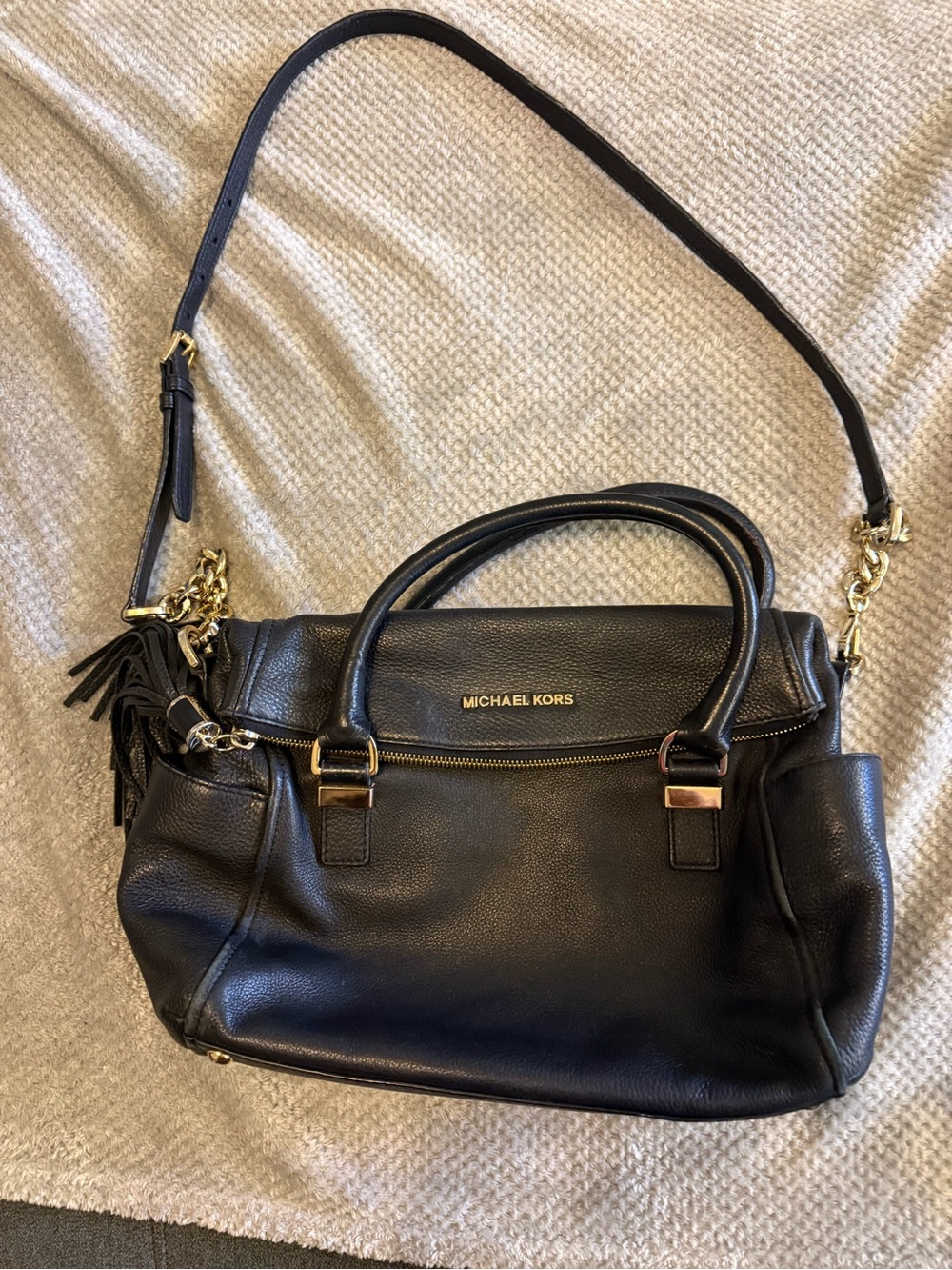 Michael Kors Black Satchel purse with Gold Hardware